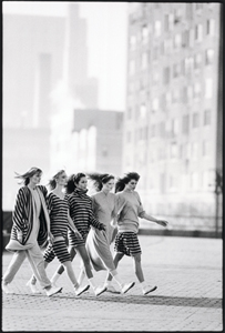 Five girls walking, Kamali sweats line, photographed by Steve Landis 1981copyright©1981stevelandis. all rights reserved.