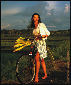 model in rice fields of Bali in fashion photograph by celebrity photographer Steve Landis