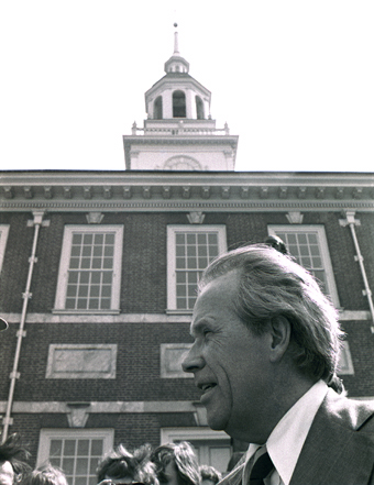 US Senator Henry "Scoop" Jackson photographed by photojournalist Steve Landis in Philadelphia in front of Independence Hall.