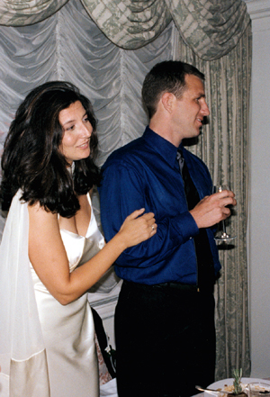 Erin and Blaze during the toast at their wedding celebration