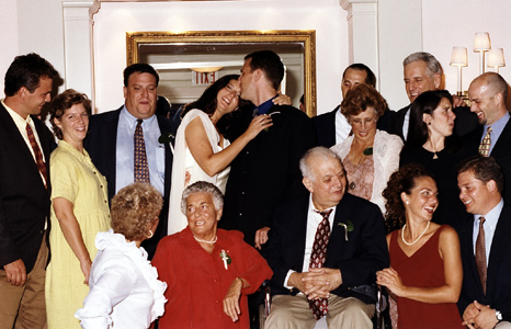 Wedding family portrait at the reception